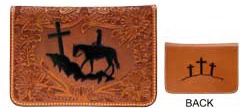 3D Belt Company BI233 Tan Bible Cover with Tooled Crosses on the Back